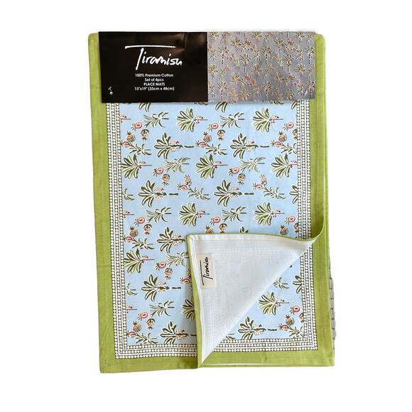 TIRAMISU Palms & Pineapples Floral 100% Premium Cotton Placemats Set of 4 NEW - Picture 2 of 2